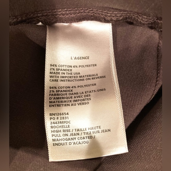 NWT, L’Agence Rochelle High Rise Coated Jean, Mahogany Color, Size M - Picture 7 of 10